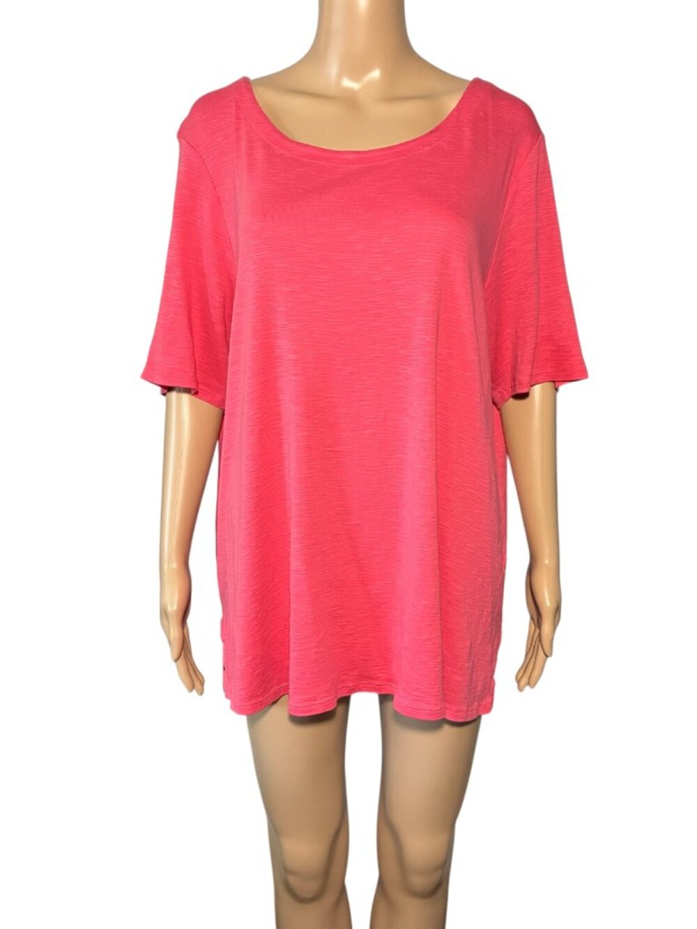 J. Jill Women’s 2X Pink Pima Slub Tee Scoop Neck Side Slit 100% Pima Cotton Top